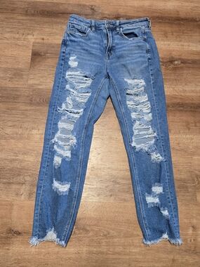 American Eagle Outfitters Medium Blue Distressed Ankle Mom Jeans Size 4